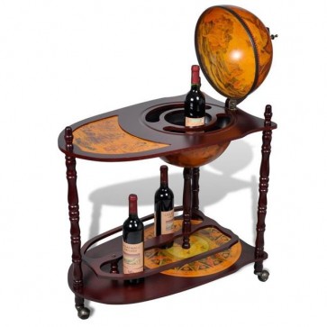 Vintage Wooden Wine Rack Cabinet Globe Table Bar Trolley Bottle Holder Stand NEW