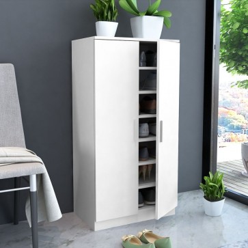 vidaXL WOODEN SHOE CABINET 55x35x108cm 7-Shelves 2-Doors , Stores 14Pairs WHITE
