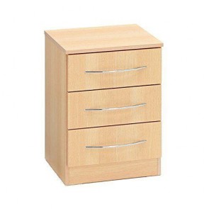 3 Drawer Bedside Table, Beech Wooden Bedroom Furniture Chest of Drawers Cabinet