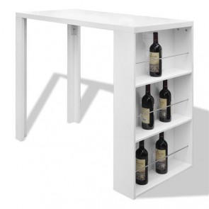 High Gloss Breakfast Counter Dining Table Coffee Bar with Wine Shelves White NEW