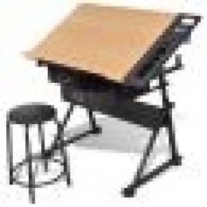 vidaXL TILTABLE TABLETOP DRAWING TABLE WITH STOOL 2 Drawers, Adjustable Height